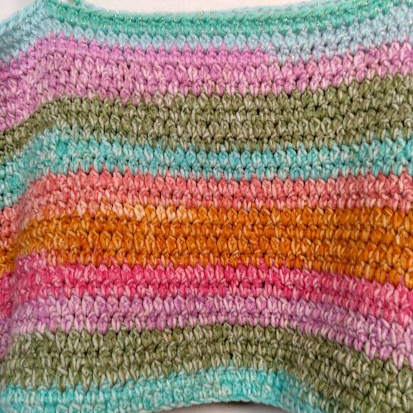 Homemade Crochet Tube Top L/XL Rainbow Pastel Gold Metallic Glitter Tie Cropped - Picture 6 of 12